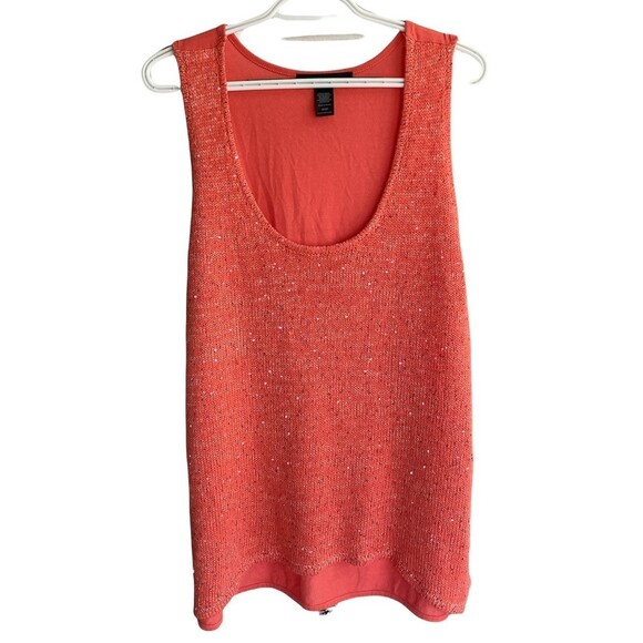 Title: Ashley Stewart Wild Salmon Pink Knit & Sequin Tank Top Plus Size 18/20 - Picture 1 of 7